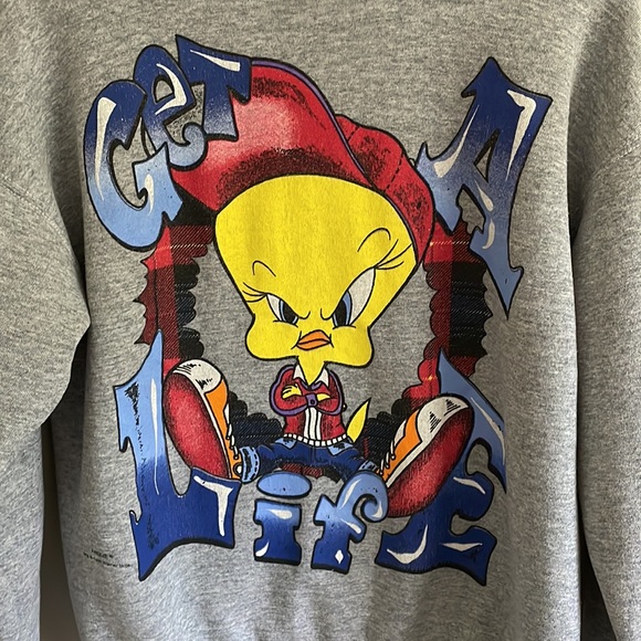Vintage Looney Tunes Freeze Tweety Bird Get A Life Graphic Sweatshirt - Picture 4 of 13